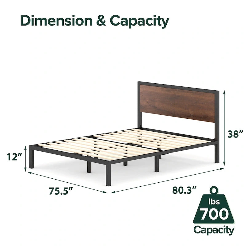 Priage by ZINUS Black and Brown Metal Platform Bed Frame