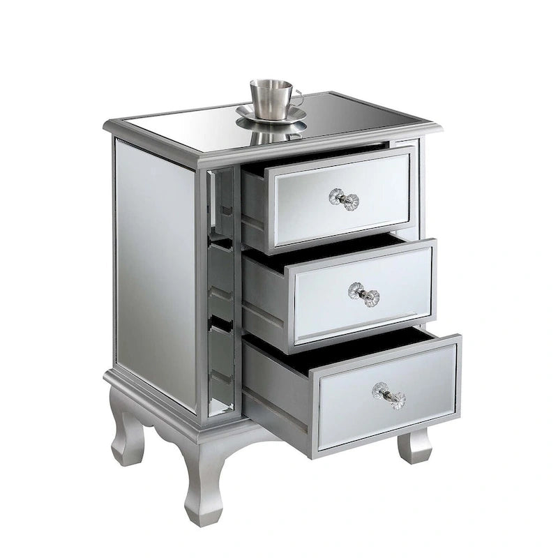 Convenience Concepts Gold Coast Vineyard Mirrored 3 Drawer End Table