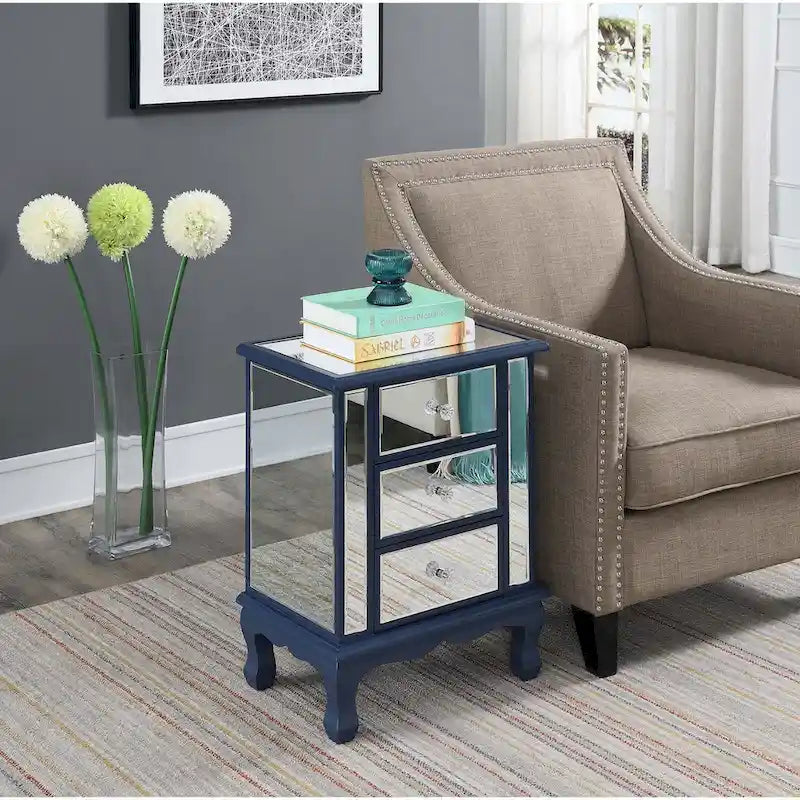 Convenience Concepts Gold Coast Vineyard Mirrored 3 Drawer End Table