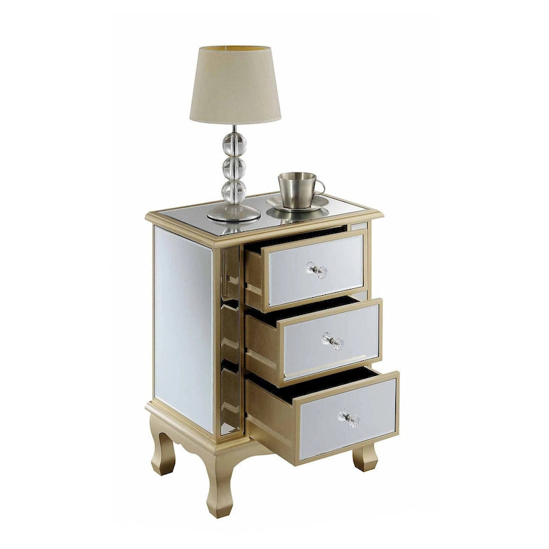 Convenience Concepts Gold Coast Vineyard Mirrored 3 Drawer End Table