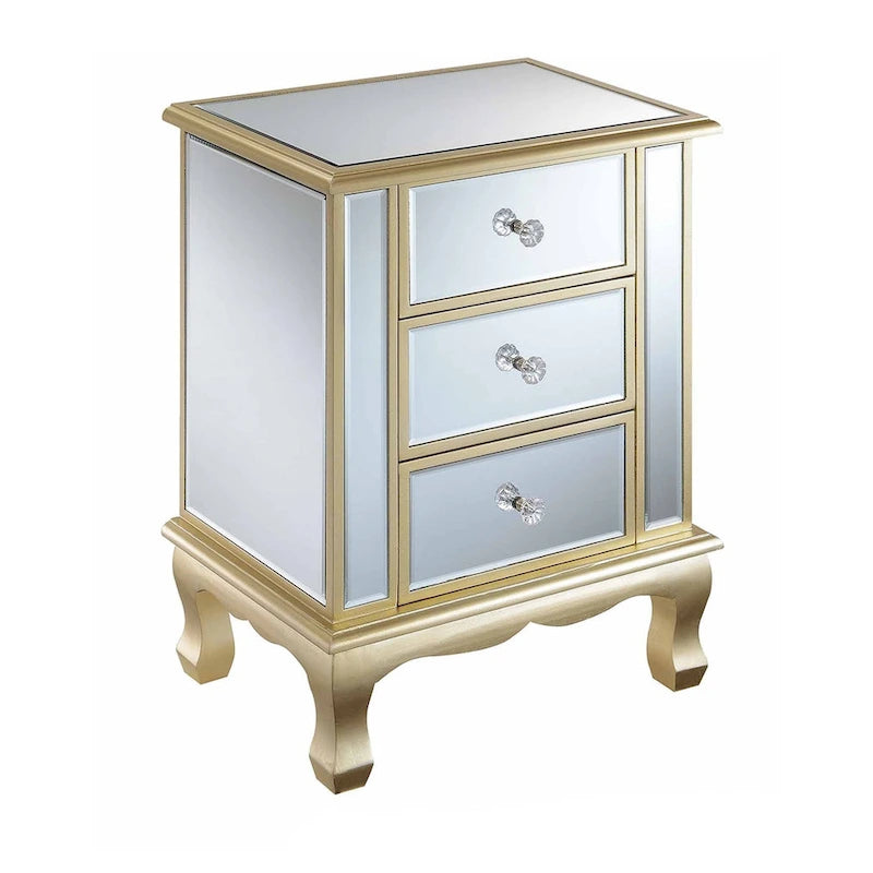 Convenience Concepts Gold Coast Vineyard Mirrored 3 Drawer End Table