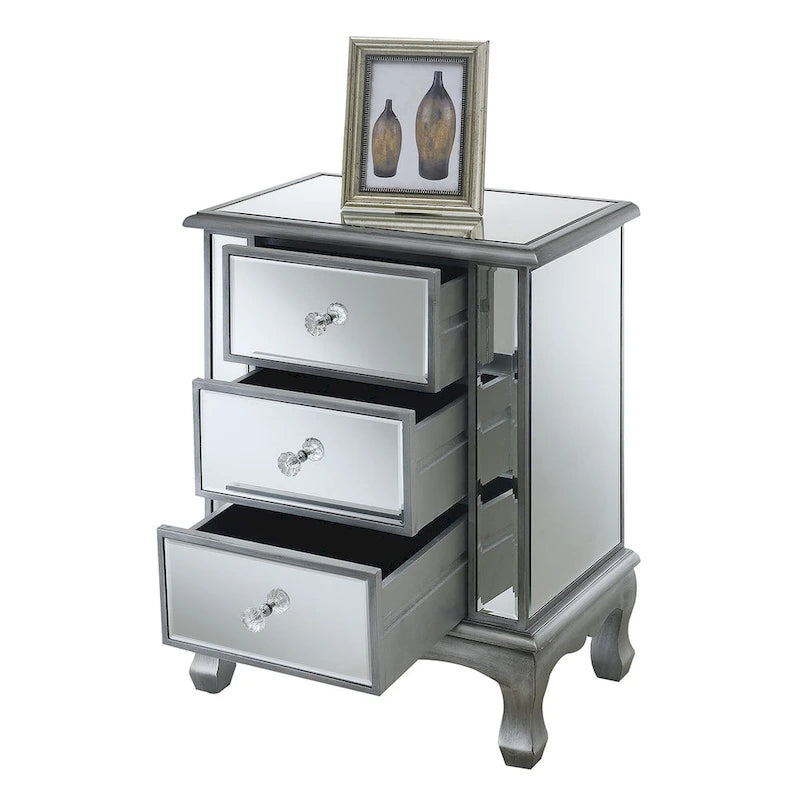Convenience Concepts Gold Coast Vineyard Mirrored 3 Drawer End Table