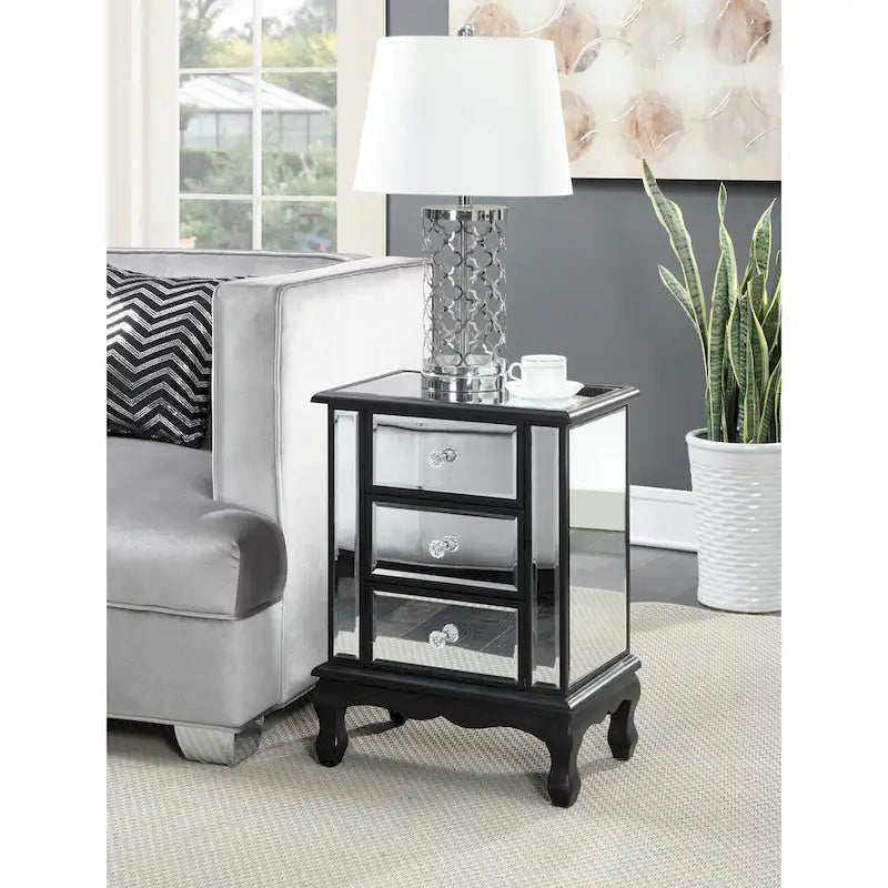 Convenience Concepts Gold Coast Vineyard Mirrored 3 Drawer End Table