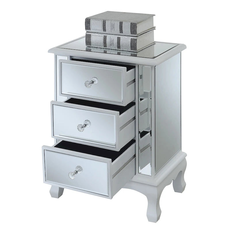 Convenience Concepts Gold Coast Vineyard Mirrored 3 Drawer End Table
