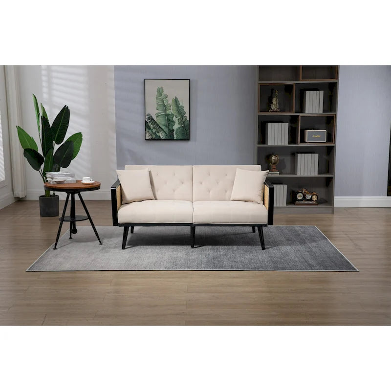 Velvet Upholstered Tufted Sleeper Loveseats Armsofa with Metal Feet