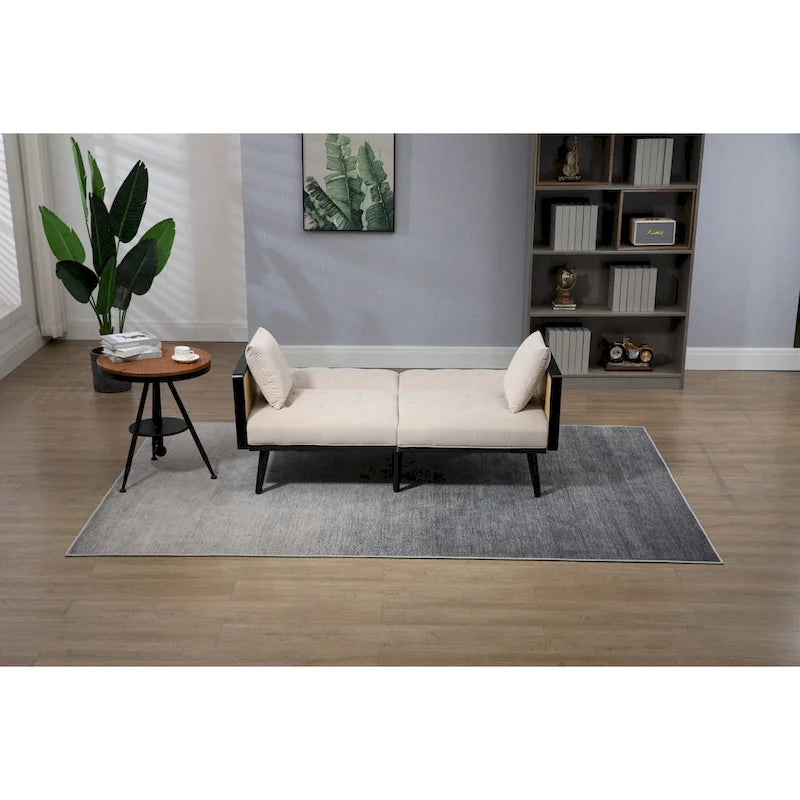 Velvet Upholstered Tufted Sleeper Loveseats Armsofa with Metal Feet