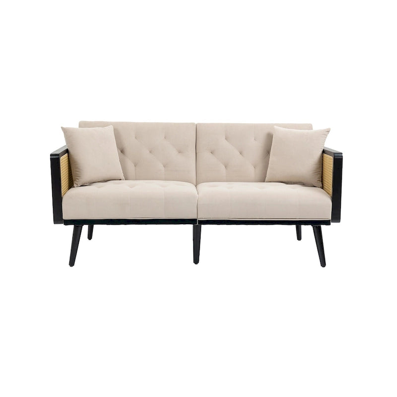 Velvet Upholstered Tufted Sleeper Loveseats Armsofa with Metal Feet