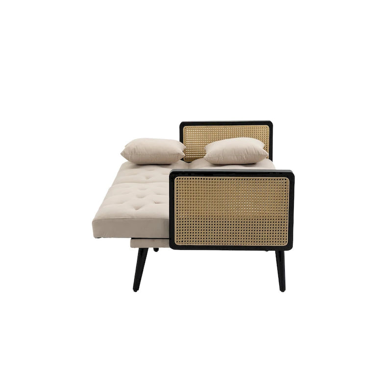 Velvet Upholstered Tufted Sleeper Loveseats Armsofa with Metal Feet
