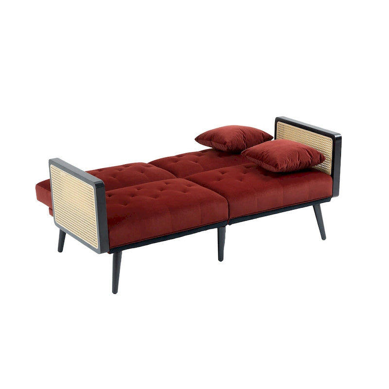 Velvet Upholstered Tufted Sleeper Loveseats Armsofa with Metal Feet