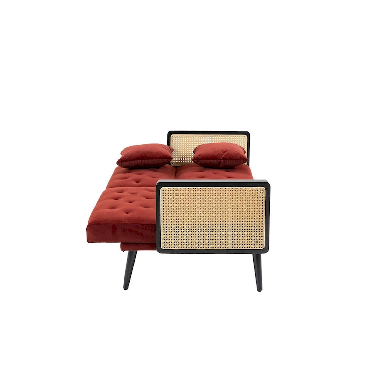 Velvet Upholstered Tufted Sleeper Loveseats Armsofa with Metal Feet