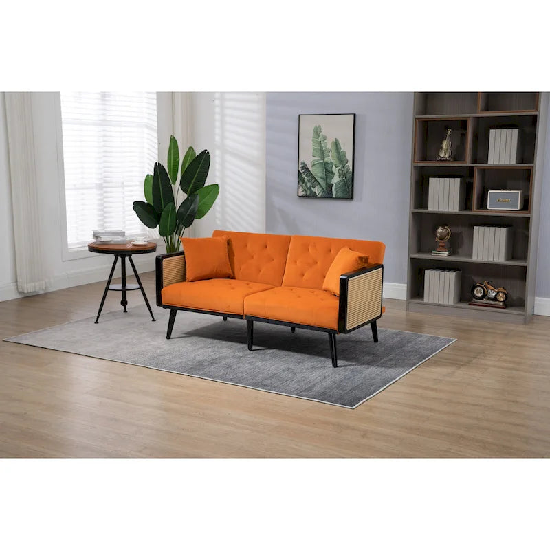 Velvet Upholstered Tufted Sleeper Loveseats Armsofa with Metal Feet