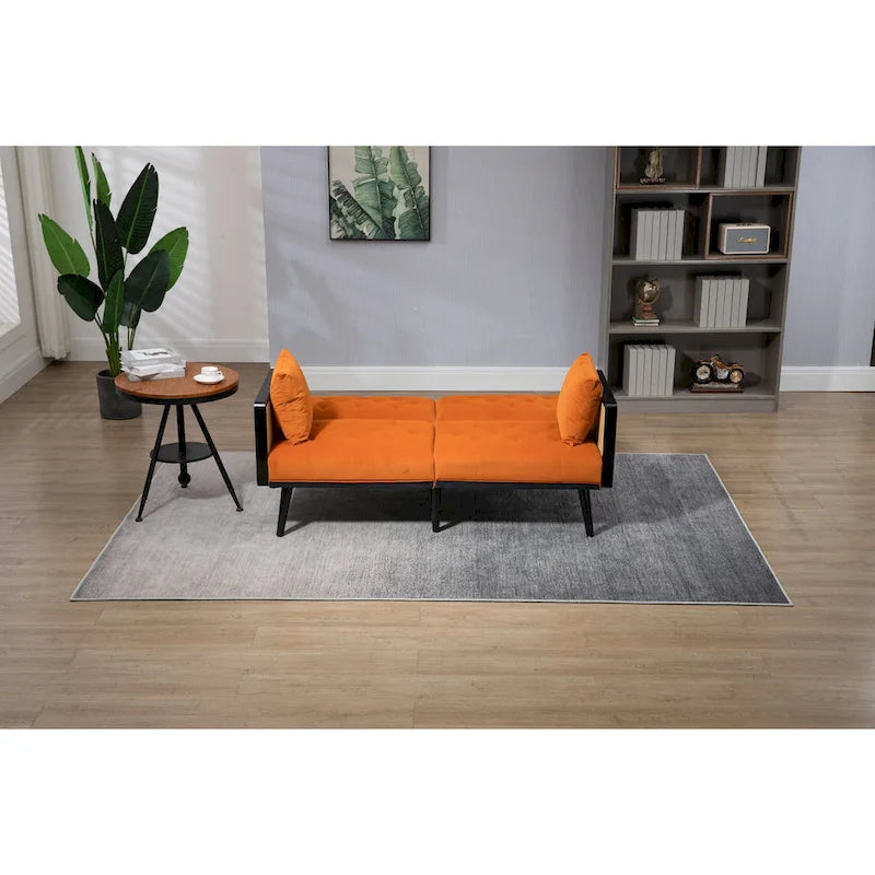Velvet Upholstered Tufted Sleeper Loveseats Armsofa with Metal Feet