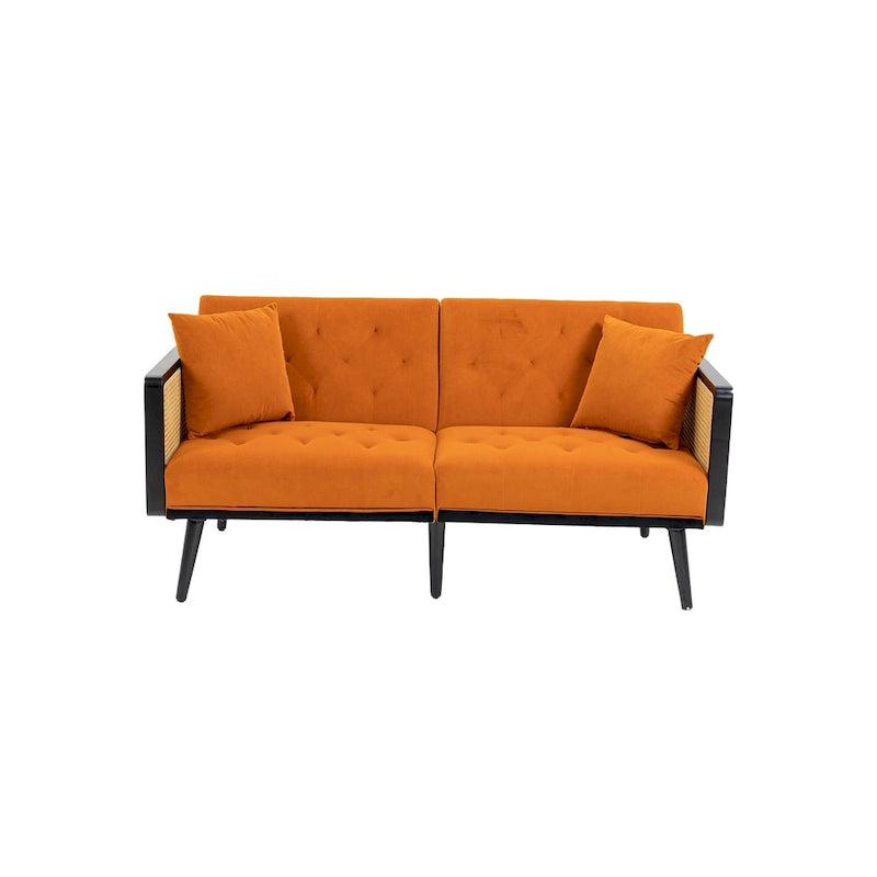 Velvet Upholstered Tufted Sleeper Loveseats Armsofa with Metal Feet
