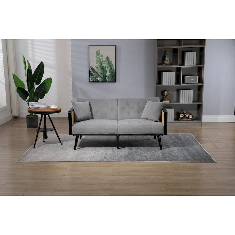 Velvet Upholstered Tufted Sleeper Loveseats Armsofa with Metal Feet