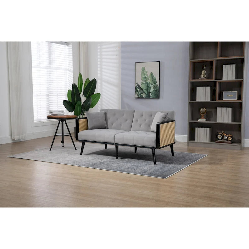 Velvet Upholstered Tufted Sleeper Loveseats Armsofa with Metal Feet