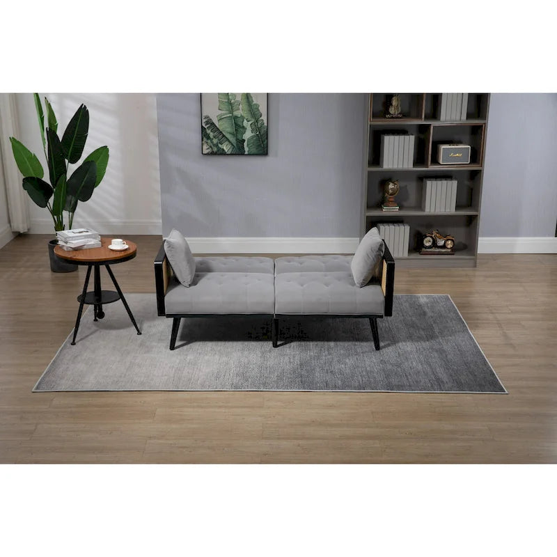 Velvet Upholstered Tufted Sleeper Loveseats Armsofa with Metal Feet