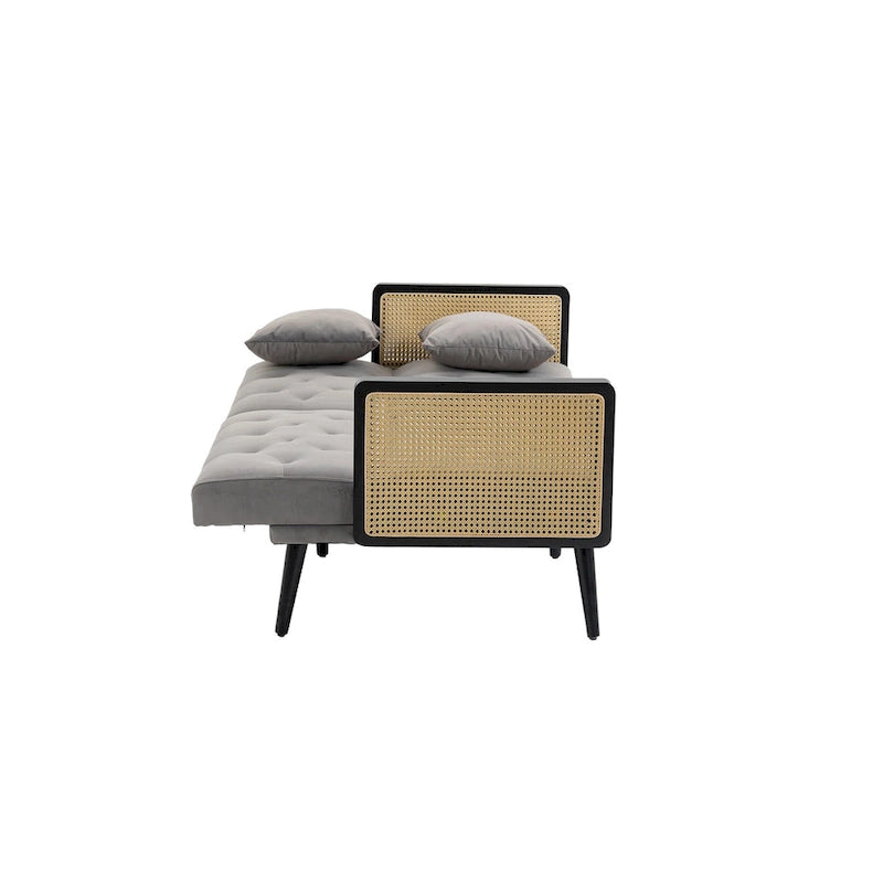 Velvet Upholstered Tufted Sleeper Loveseats Armsofa with Metal Feet