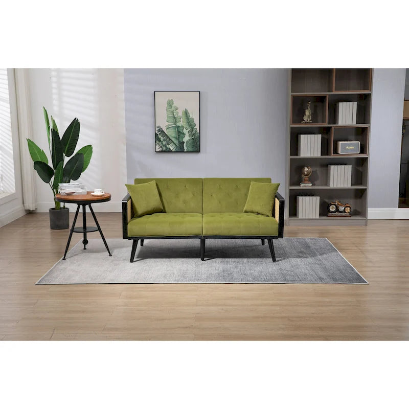 Velvet Upholstered Tufted Sleeper Loveseats Armsofa with Metal Feet