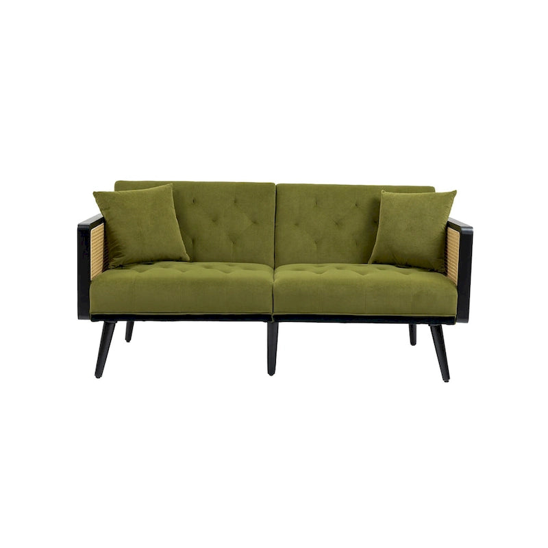 Velvet Upholstered Tufted Sleeper Loveseats Armsofa with Metal Feet