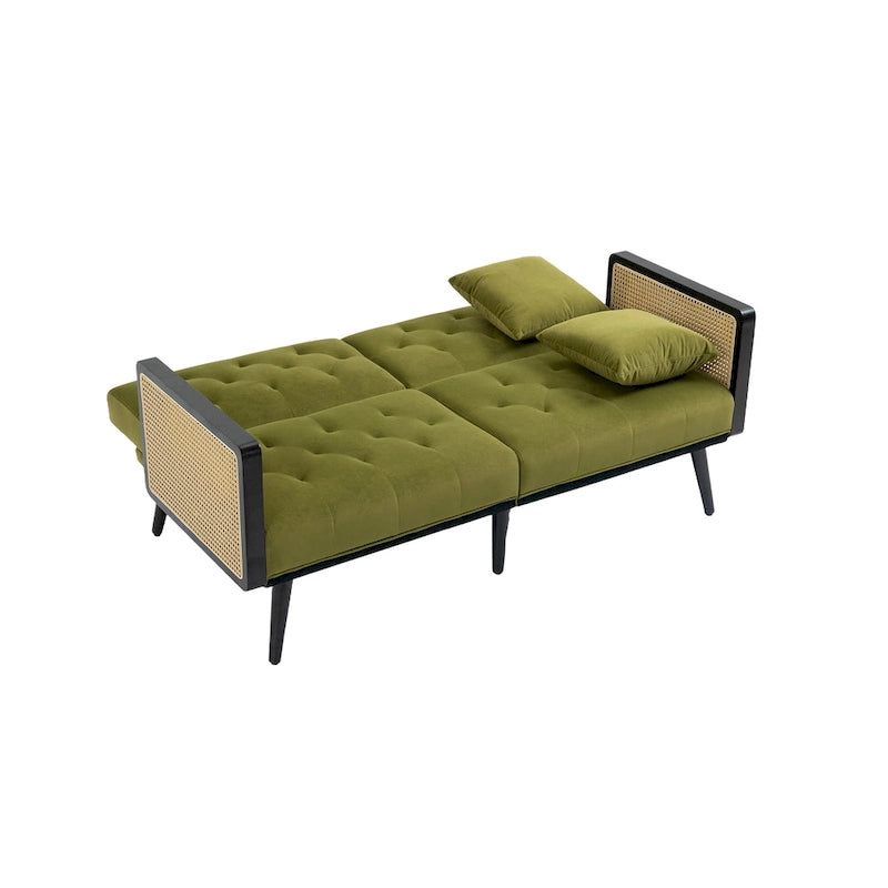 Velvet Upholstered Tufted Sleeper Loveseats Armsofa with Metal Feet