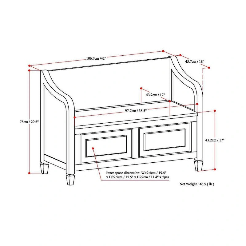 WYNDENHALL Hampshire SOLID WOOD 42 inch Wide Traditional Entryway Storage Bench - 42 W x 18 D x 29.5 H