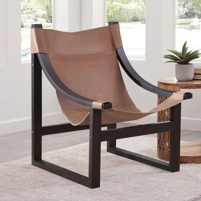 Steve Silver Logan Top Grain Leather and Solid Wood Sling Accent Chair