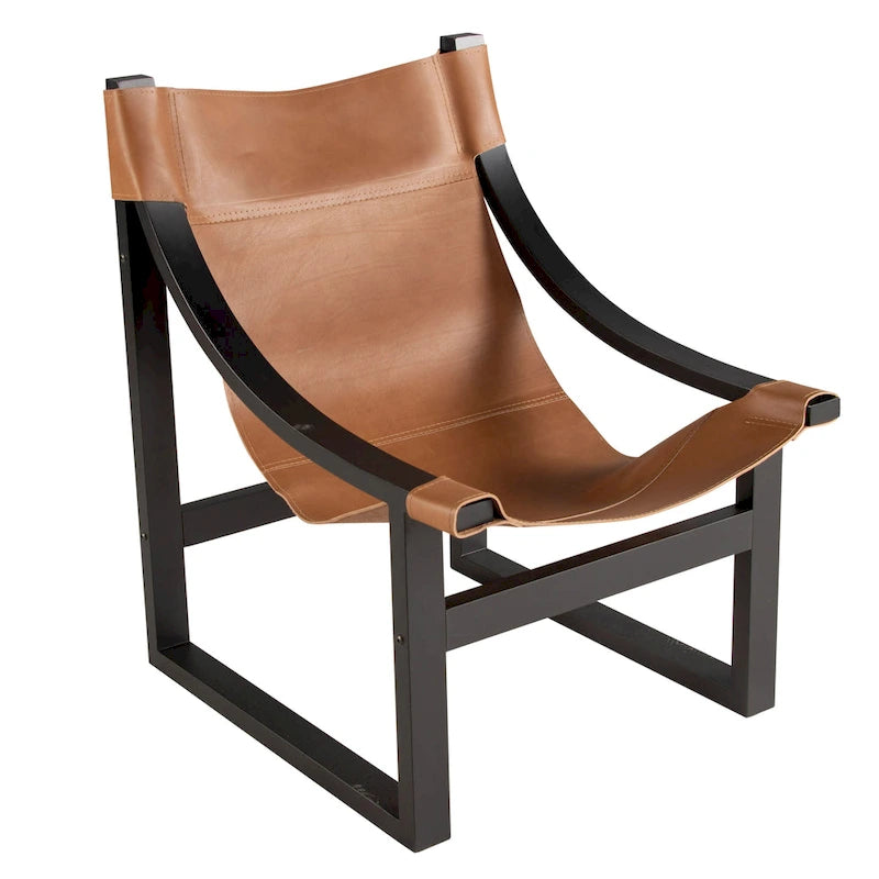 Steve Silver Logan Top Grain Leather and Solid Wood Sling Accent Chair