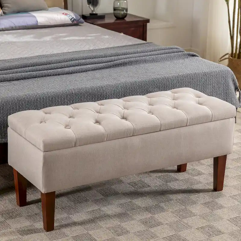 Porthos Home Ugo Fabric Storage Ottoman Bench with Rubberwood Legs