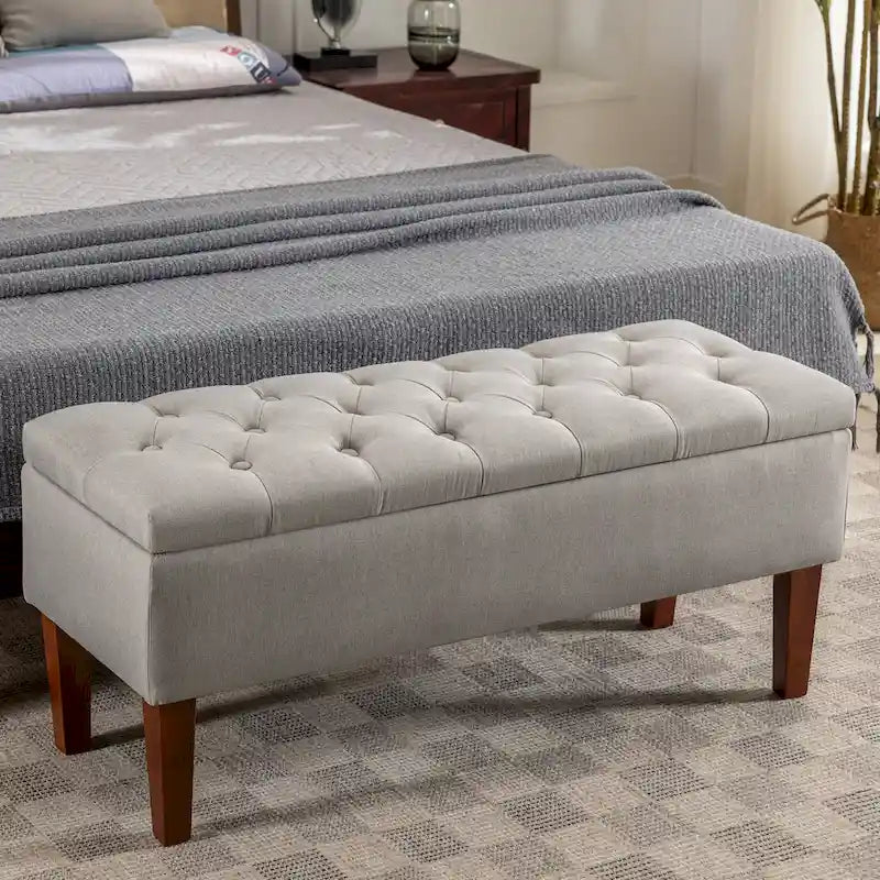 Porthos Home Ugo Fabric Storage Ottoman Bench with Rubberwood Legs