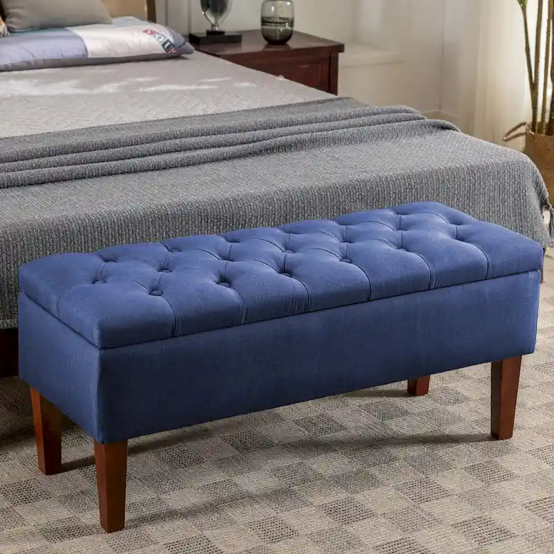 Porthos Home Ugo Fabric Storage Ottoman Bench with Rubberwood Legs