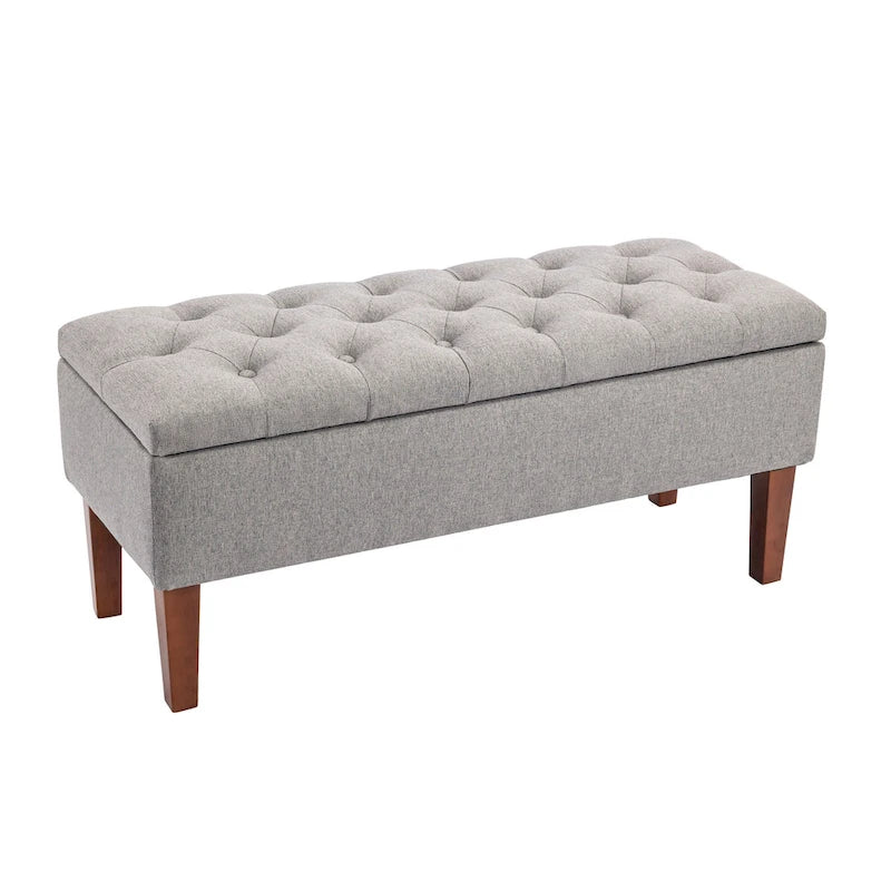 Porthos Home Ugo Fabric Storage Ottoman Bench with Rubberwood Legs