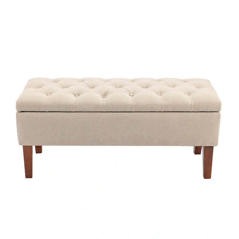 Porthos Home Ugo Fabric Storage Ottoman Bench with Rubberwood Legs