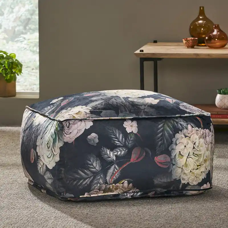 Reigle Traditional Medium Fabric Flower Print Cube Pouf by Christopher Knight Home