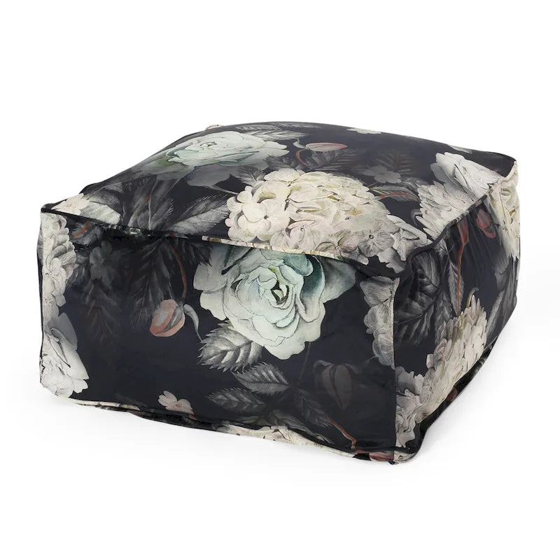 Reigle Traditional Medium Fabric Flower Print Cube Pouf by Christopher Knight Home