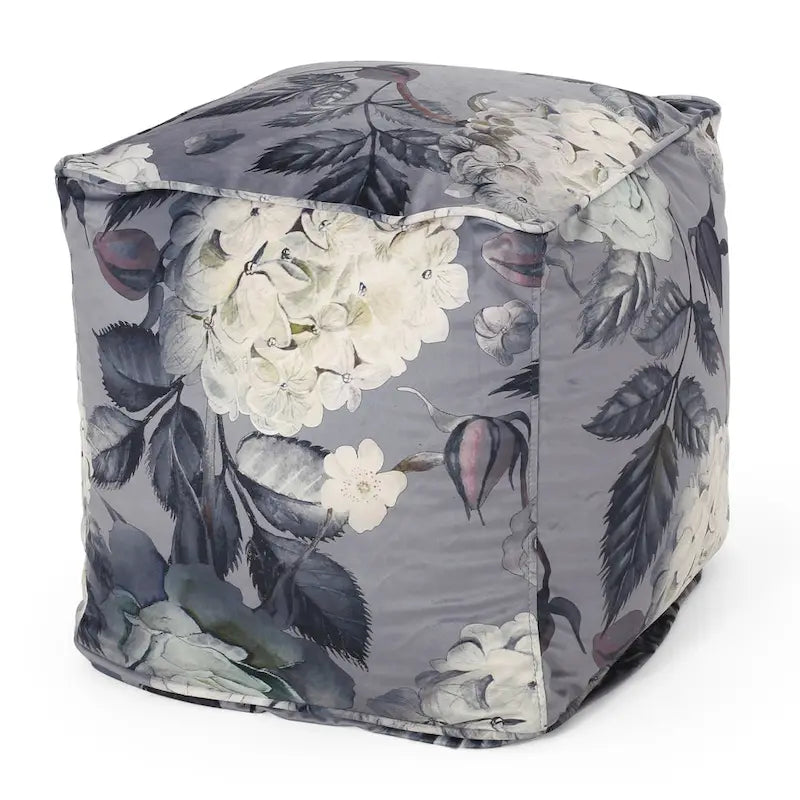 Reigle Traditional Medium Fabric Flower Print Cube Pouf by Christopher Knight Home