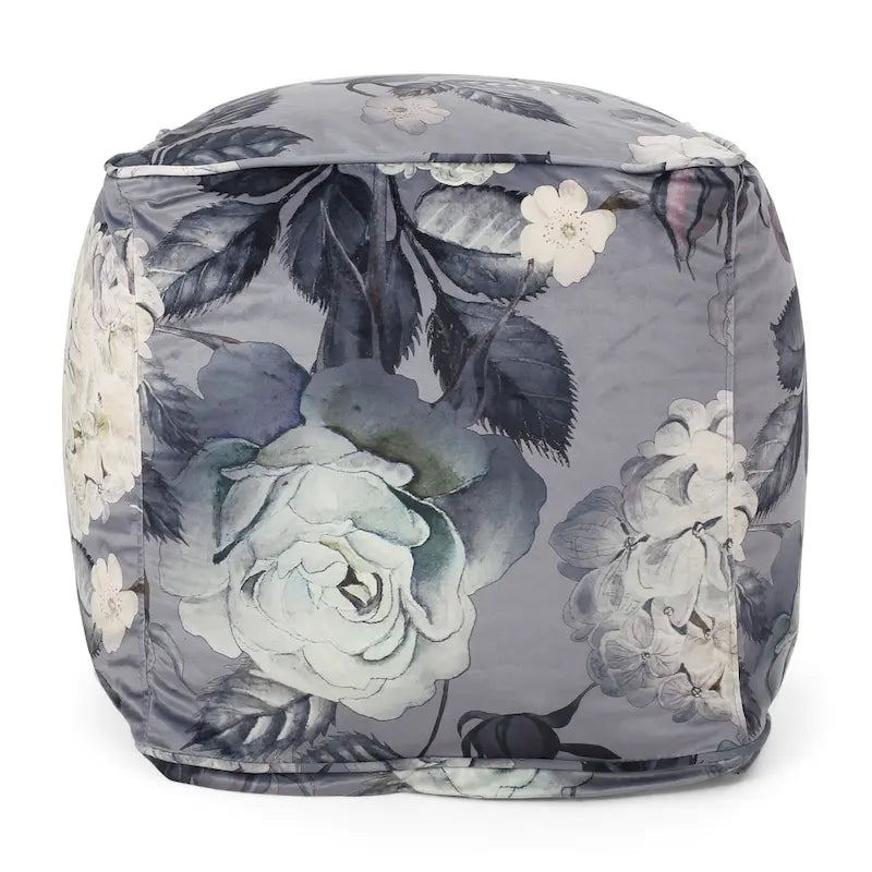 Reigle Traditional Medium Fabric Flower Print Cube Pouf by Christopher Knight Home