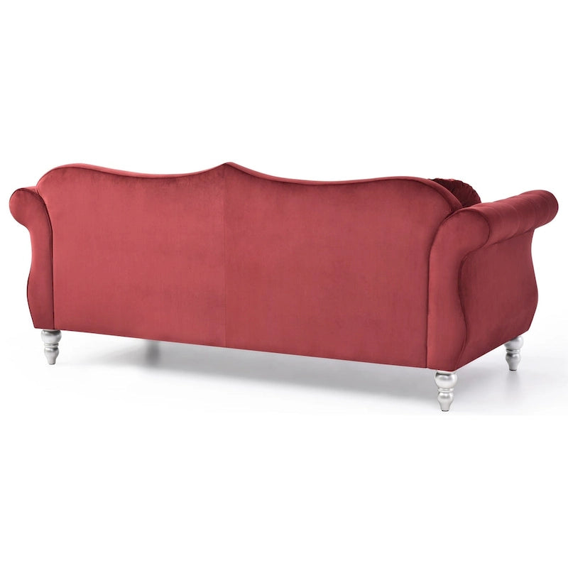 Hollywood 82 in. Velvet Chesterfield 3-Seater Sofa with 2-Throw Pillow - 82L x 35W x 34H