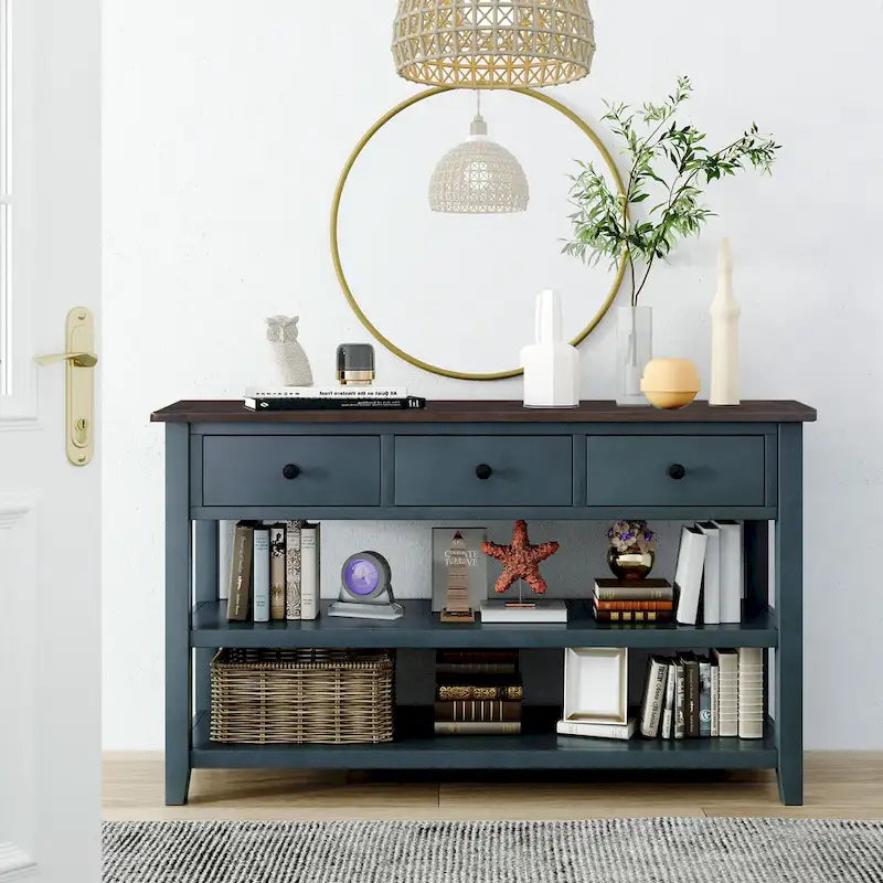 Retro Design Console Table with Two Open Shelves