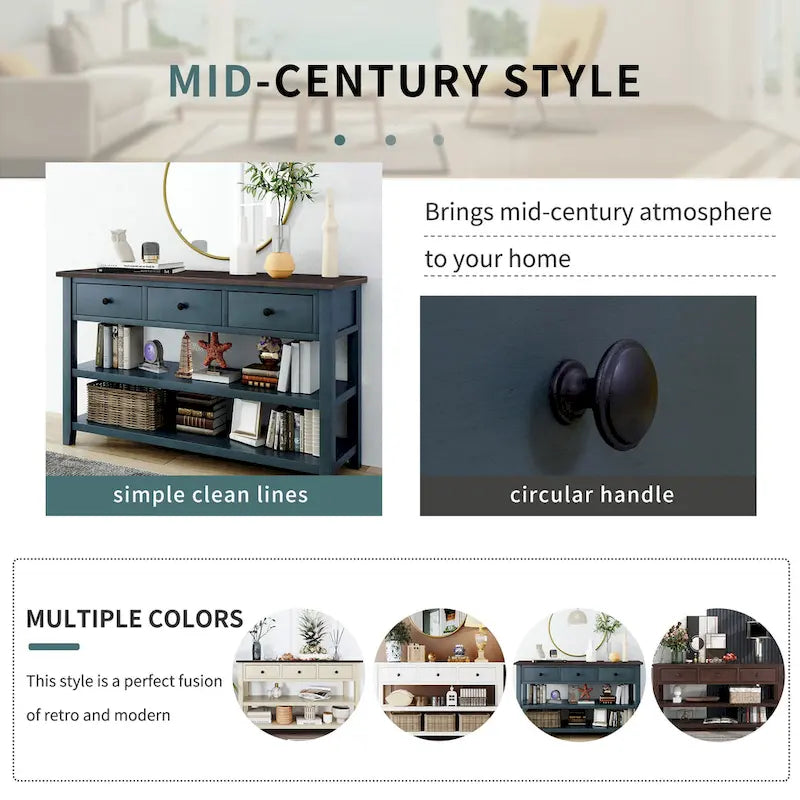 Retro Design Console Table with Two Open Shelves