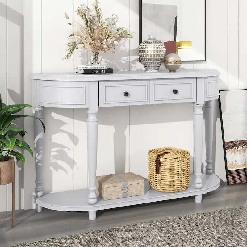 Retro Circular Curved Design Console Table with Open Style Shelf