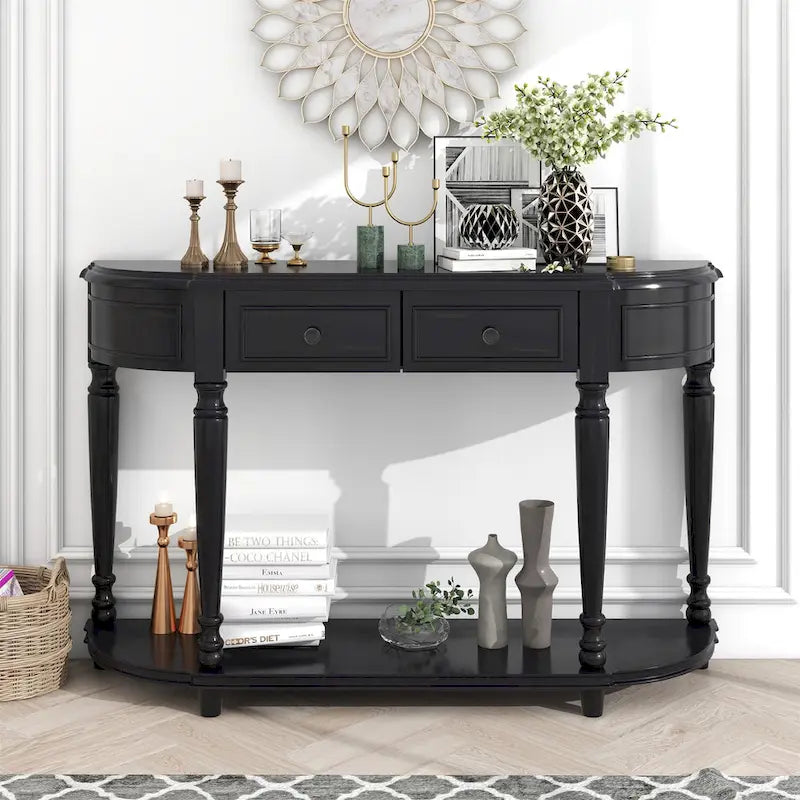 Retro Circular Curved Design Console Table with Open Style Shelf