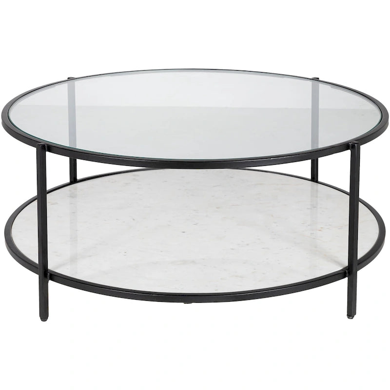 Alecsis Glass Round Coffee Table - 14H x 36W x 36D