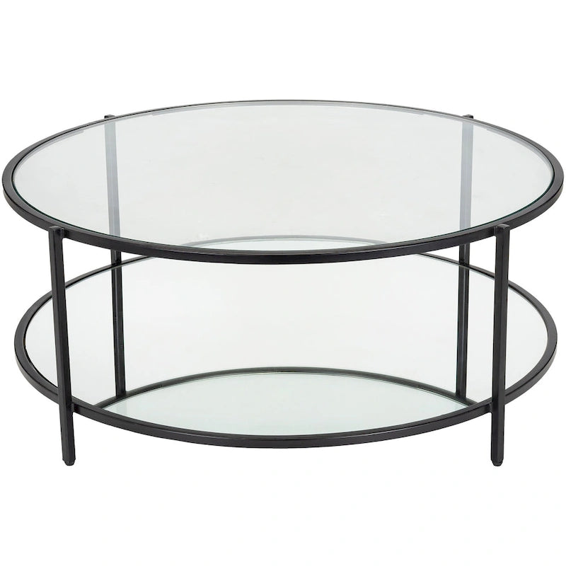 Alecsis Glass Round Coffee Table - 14H x 36W x 36D
