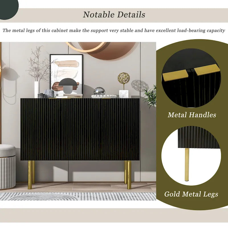 Entryway Sideboard Table Side Table Cabinet with Gold Metal Legs - 47.2L x 16.5W x 36.6H