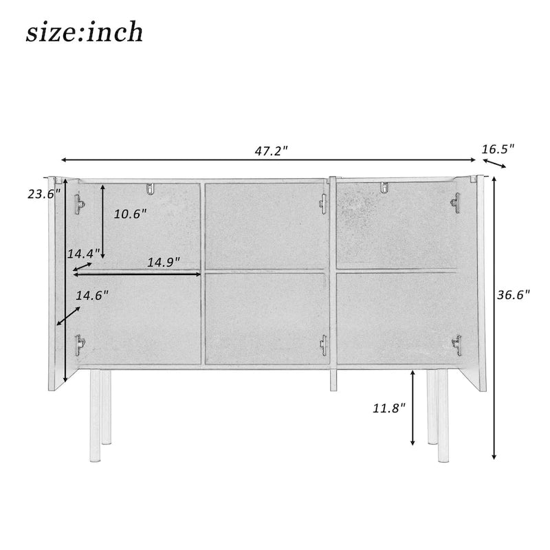 Entryway Sideboard Table Side Table Cabinet with Gold Metal Legs - 47.2L x 16.5W x 36.6H