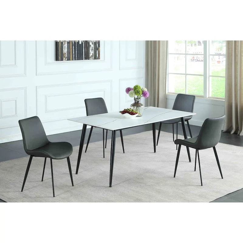Somette Mariana White Ceramic Dining Table with Matte Black Base