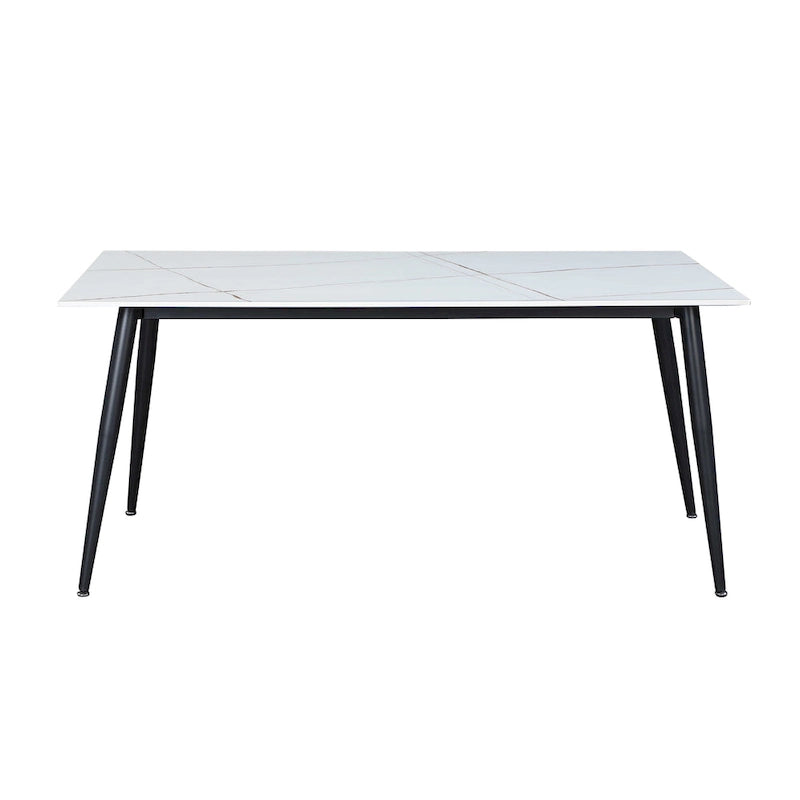 Somette Mariana White Ceramic Dining Table with Matte Black Base