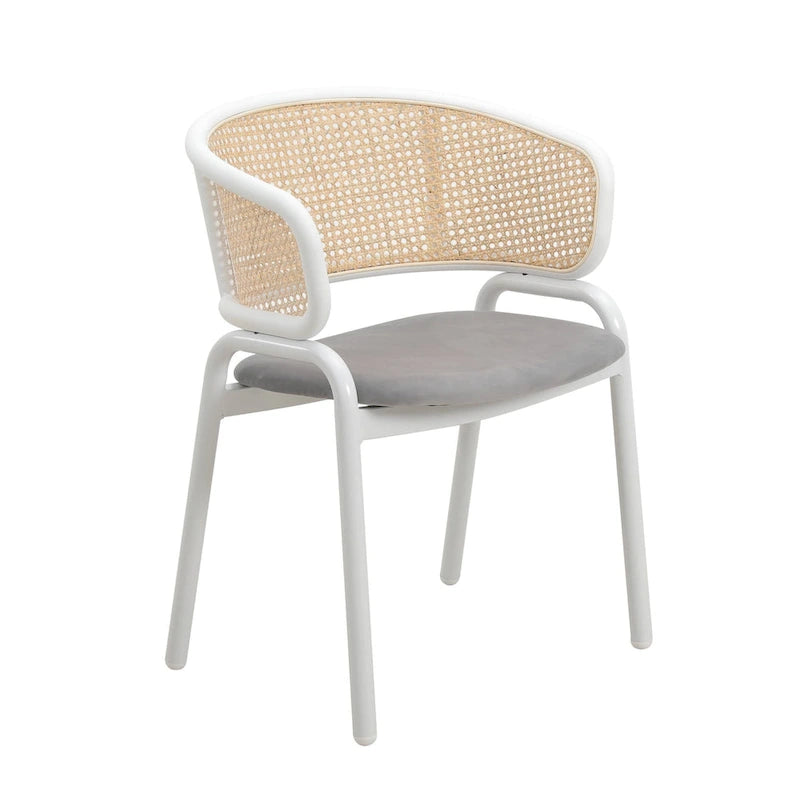 Ervilla Modern Stylish Side Chair with Rattan Back and White Steel Legs for Dining Room & Kitchen, Set of 2