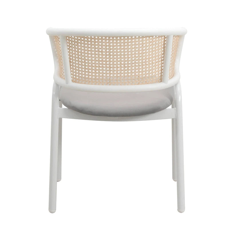 Ervilla Modern Stylish Side Chair with Rattan Back and White Steel Legs for Dining Room & Kitchen, Set of 2