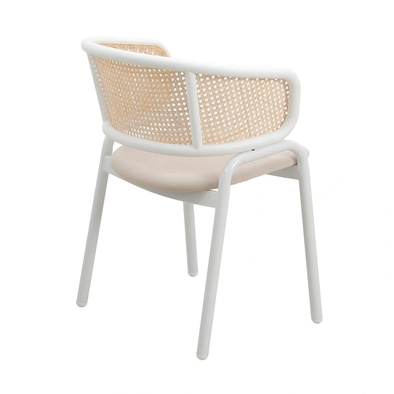 Ervilla Modern Stylish Side Chair with Rattan Back and White Steel Legs for Dining Room & Kitchen, Set of 2